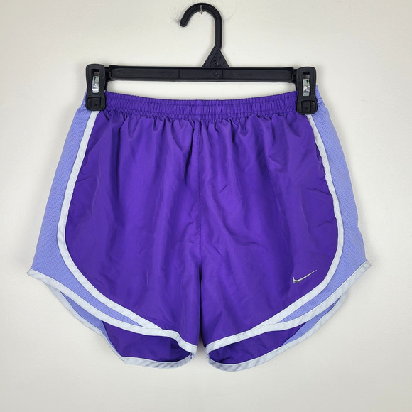 Nike Dri-Fit Tempo Running Shorts Womens Medium Purple White Trim Athletic - Picture 1 of 4